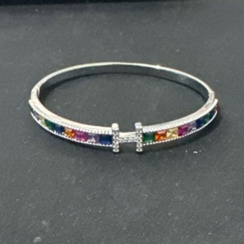 Bracelete prata cravejado colorido hermes