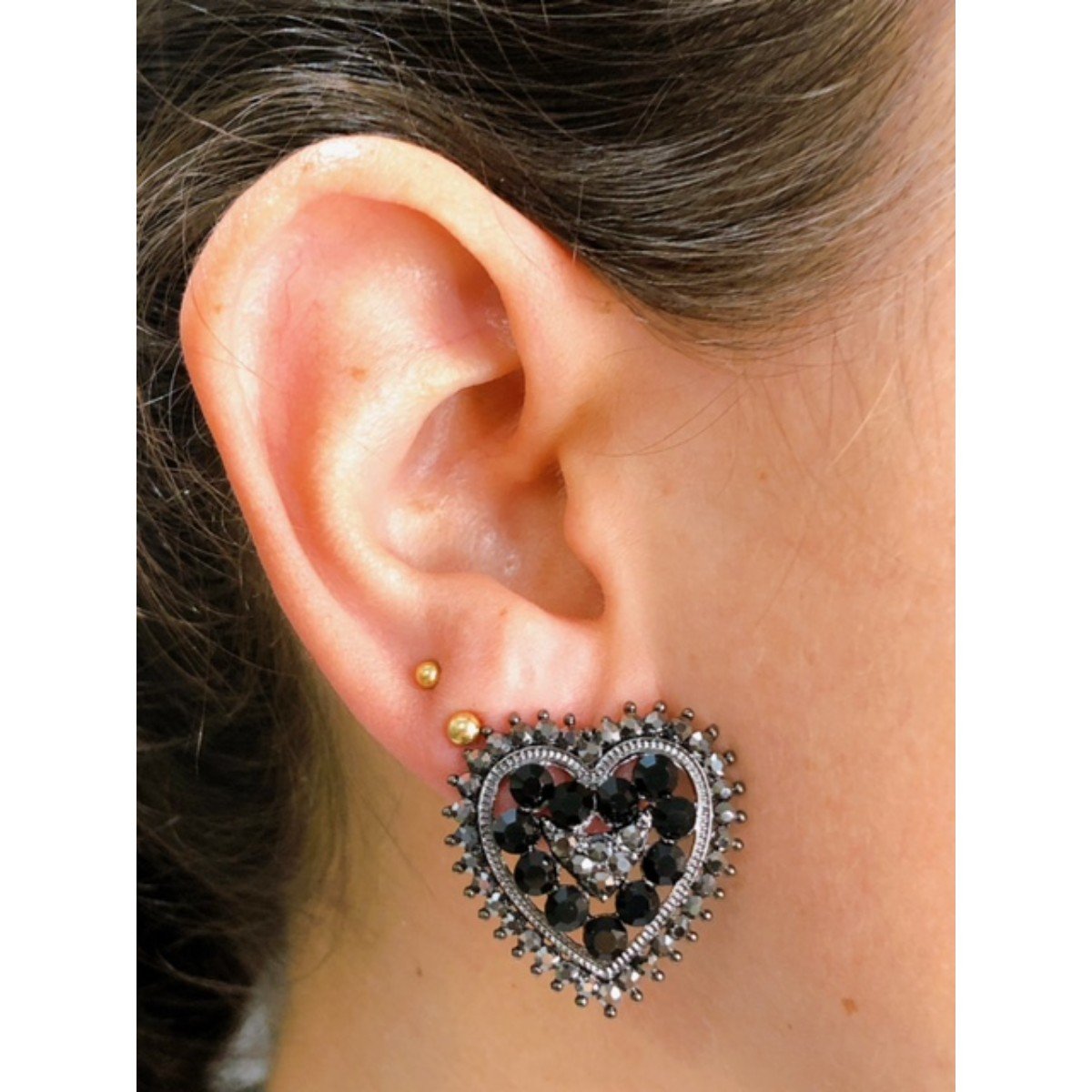 Brinco médio coração ródio