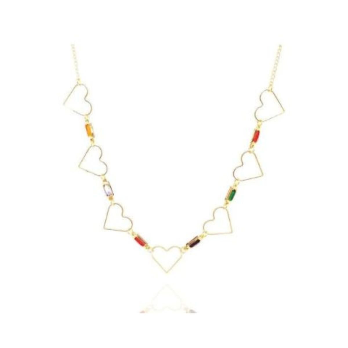 Colar Choker dourada com corações coloridos