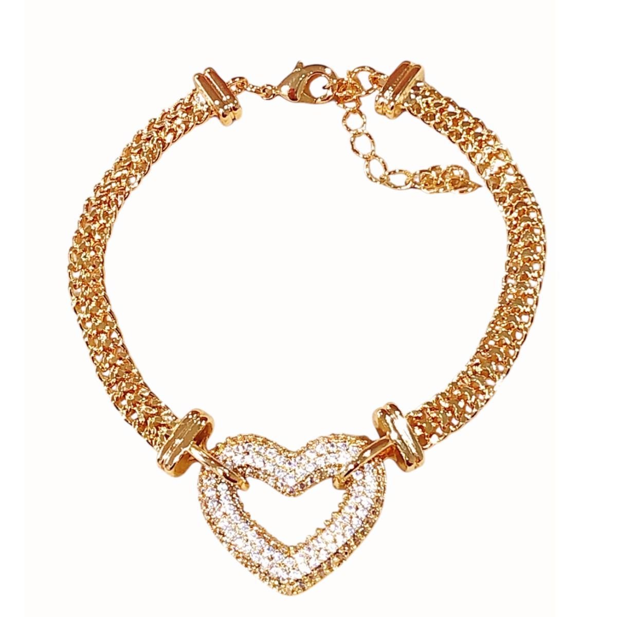 PULSEIRA DOURADA LACRAIA COM CORACAO CRAVEJADO